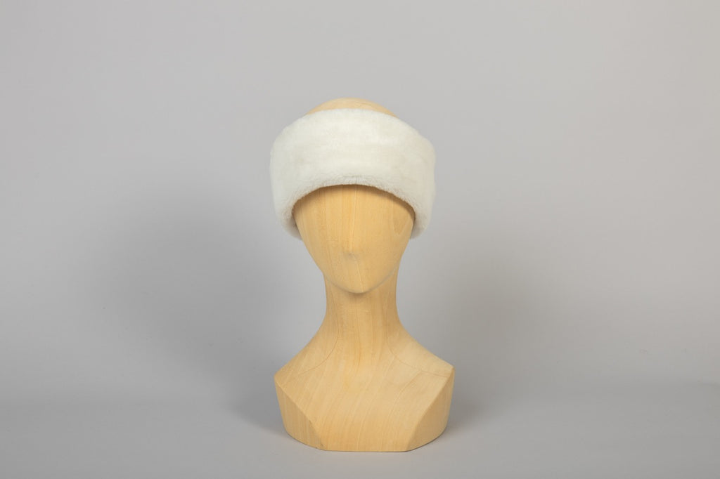 bandeau en fourrure de mouton blanc à poil lisse de face