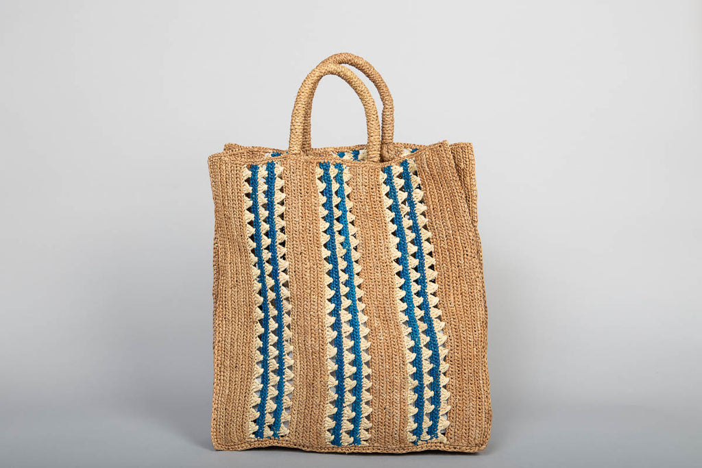 sac en raphia Mileno bleu face